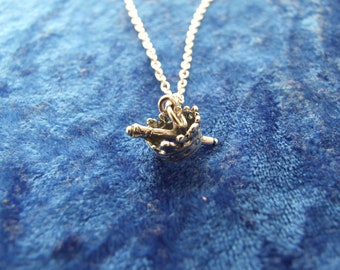 Crown and Sceptre Sterling Silver Charm Pendant Necklace