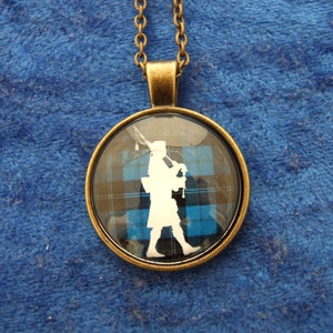 Scottish Piper Charm Pendant Necklace in Bronze Setting, Highlander Bagpipes Scotland Pendant