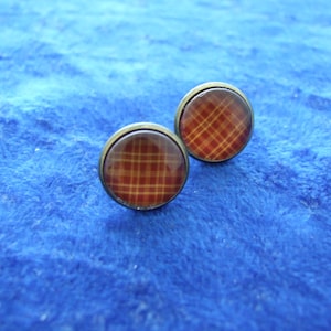 Orange Tartan Ohrringe mit bronzefarbenen Ohrsteckern