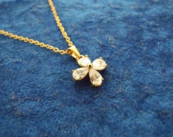 Four Leaf Clover Pendant in Gold Colour and with Cubic Ziconia