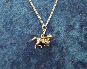 Knight Charging with Lance Vintage Charm Pendant Necklace in Sterling Silver