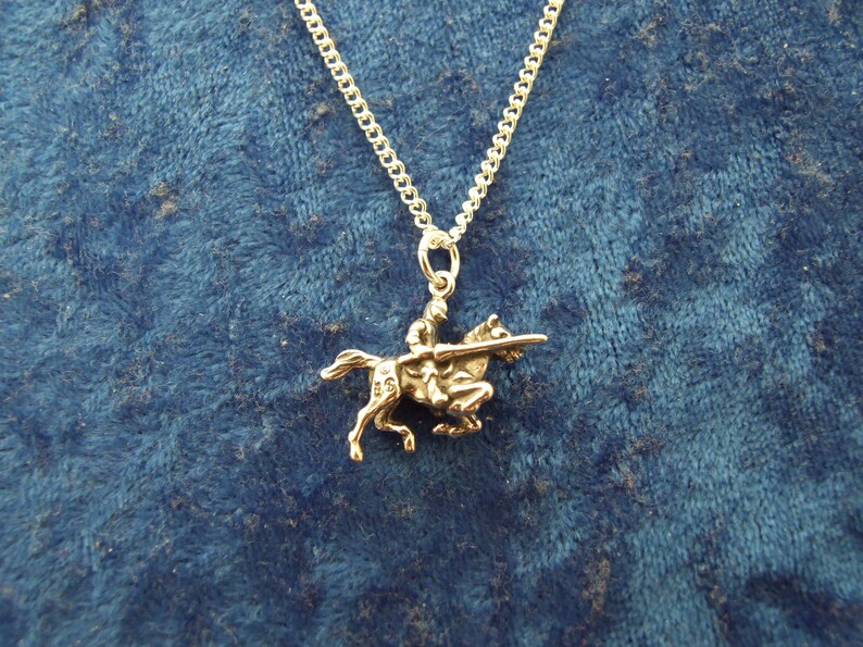 Knight Charging with Lance Vintage Charm Pendant Necklace in Sterling Silver image 1