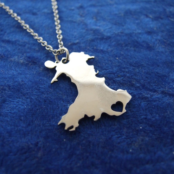 Wales Map Charm Pendant Necklace in Stainless Steel