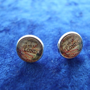 London Map Silver Plated Round Stud Earrings
