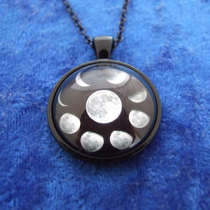 Phases of the Moon Charm Pendant Necklace, Stars, Celestial, Astronomy, Night Sky Pendant