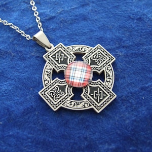 Celtic Knot Brooch with Red, White and Blue Glass Cabochon, Scottish Brooch,