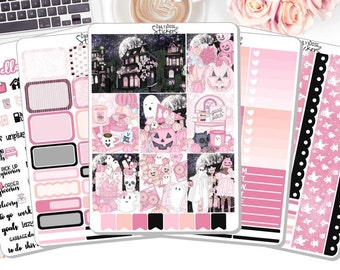 NEW! - Halloween Weekly Sticker Kit - Pink Pumpkin - Halloween Stickers - Sticker Kit - Planner Stickers - Stickers DD-00980a-e