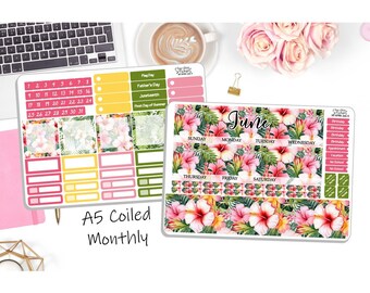 NEW! - A5 Monthly Coiled June Sticker Kit - Tropical Paradise - June A5 Monthly Kit  - Planner Stickers - 2 Pg Kit  DD-00951June5