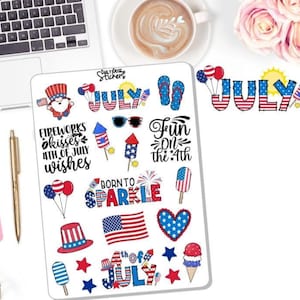 NOUVEAU ! Stickers juillet - Stickers carnet de notes - Journalisation - Été - Stickers agenda DD-00433Juillet