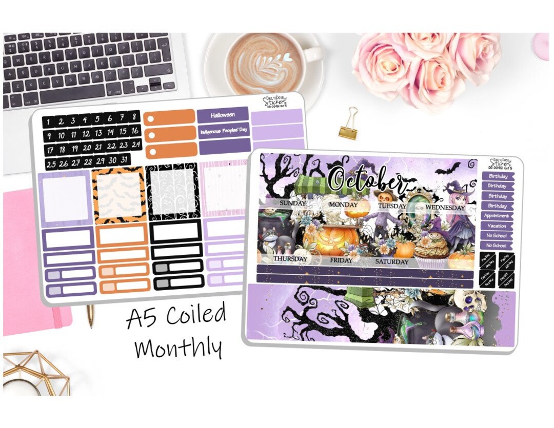 NEW! - A5 Monthly Coiled October Sticker Kit - Cute Halloween - October ...