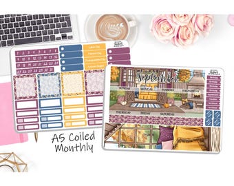 NEW! - A5 Monthly Coiled September Sticker Kit - Autumn Wishes - September A5 Monthly Kit - Planner Stickers - 2 Pg Kit DD-00951Sept15