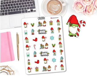 NEW! Christmas Gnome Set - Gnome Stickers - Christmas Gnome Stickers - Planner Stickers DD-00752