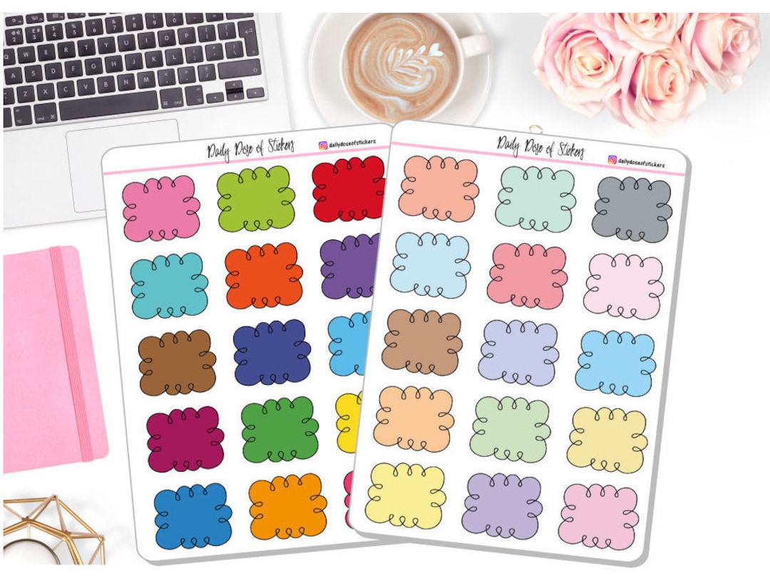 Doodle Cloud Boxes - Planner Stickers - Bold or Pastel Colors DD-00141 ...