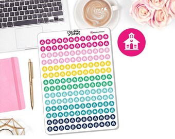 NEW! Colorful School House Round Icons - Planner Stickers - Emily Ley Simplified DD-00774