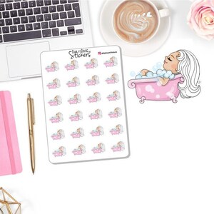 May include: A sheet of 36 pink and white bath time stickers featuring a cartoon girl taking a bath. The stickers are arranged in a grid pattern and have the text "Daily Dose Stickers" at the top.