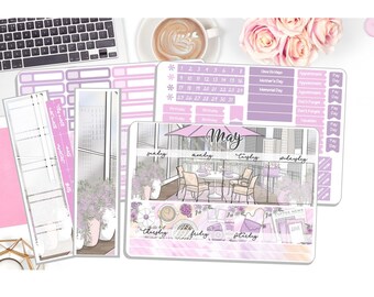 NEW! - Monthly May Sticker Kit - City Brunch - May Monthly Kit  - Planner Stickers - 3 Pg Kit & 1 Sidebar  DD-00209