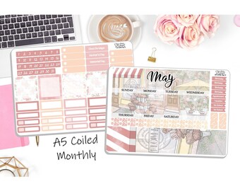 NEW! - A5 Monthly Coiled May Sticker Kit - Flowers - May A5 Monthly Kit  - Planner Stickers - 2 Pg Kit  DD-00951May3