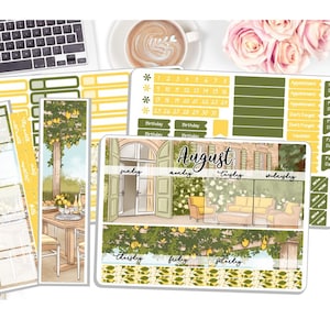 NEW! - Monthly August Sticker Kit - Zest - August Monthly Kit  - Planner Stickers - 3 Pg Kit & 1 Sidebar Dashboard Notes Kit  DD-00113