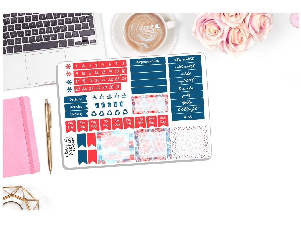Monthly July Sticker Kit - July 2021 Monthly Kit - Planner Stickers - 3 ...