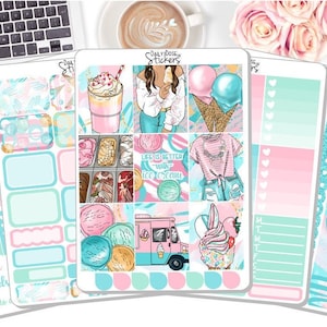 Weekly Sticker Kit - Life is Better with Ice Cream - Glitter Headers - Ice Cream Stickers - Planner Stickers DD-00420a-e