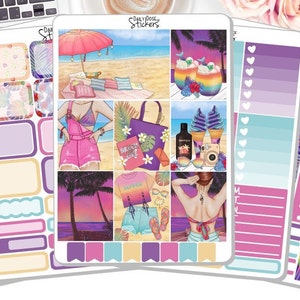 NEW! - Weekly Sticker Kit - Summer Breeze - Beach - Summer Stickers - Planner Stickers - Stickers DD-00124a-e