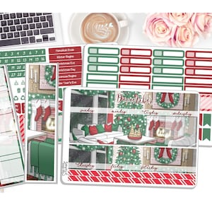 Monthly December Sticker Kit - Christmas Eve - December 2021 Monthly Kit  - Planner Stickers - 3 Pg Kit & 1 Sidebar  DD-00228