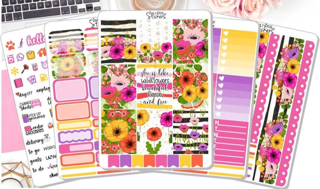 New! Weekly Sticker Kit - Beautiful Fierce & Free - Floral Sticker Kit ...