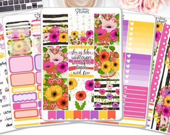 New! Weekly Sticker Kit - Beautiful Fierce & Free - Floral Sticker Kit - Planner Stickers DD-00429