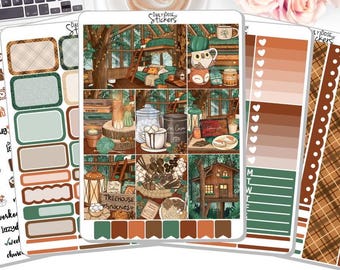 Fall Weekly Sticker Kit - Cozy Treehouse - Fall Stickers - Sticker Kit - Planner Stickers DD-00535a-e