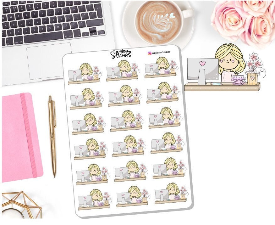 NEW! Character at Desk With Computer - Work Stickers - Computer ...