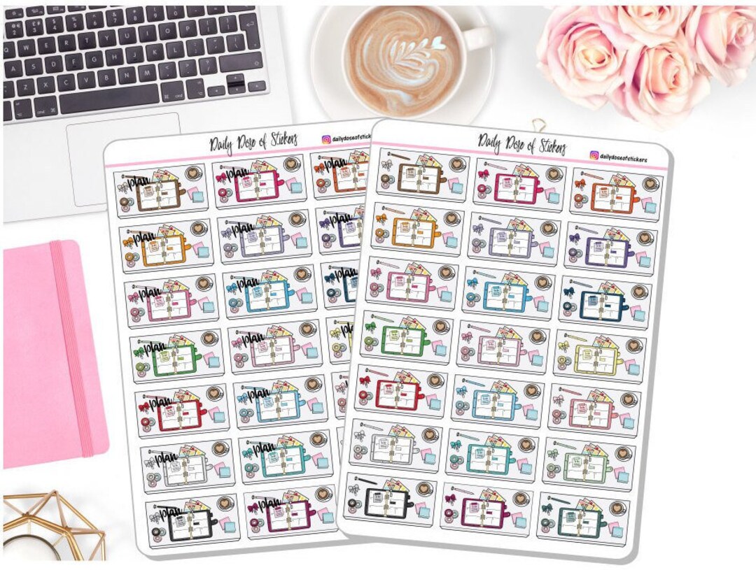 Sticker For Desk Line Desk With Planner - Flat Lay Stickers - Plan Stickers - Planner ...