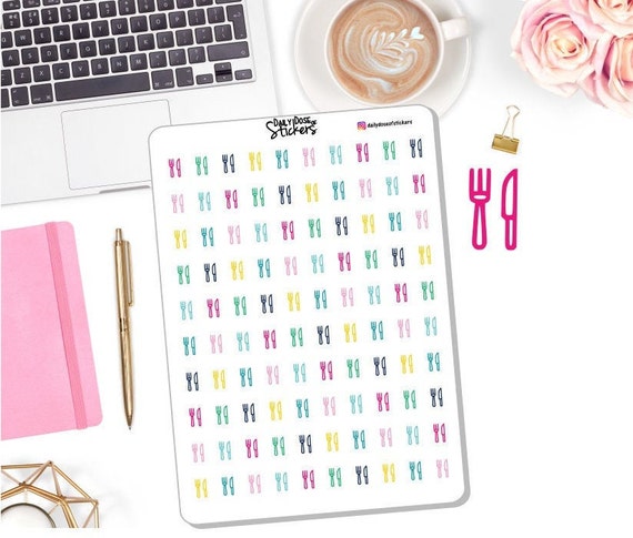 NEW! Fork and Knife Colorful Icons - Meal Planning Stickers - Planner Stickers - Emily Ley Simplified DD-00803