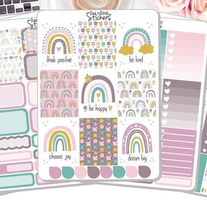 NEW! - Weekly Sticker Kit - Be Happy - Rainbow Sticker Kit - Rainbows - Sticker Kit - Planner Stickers DD-00028a-e