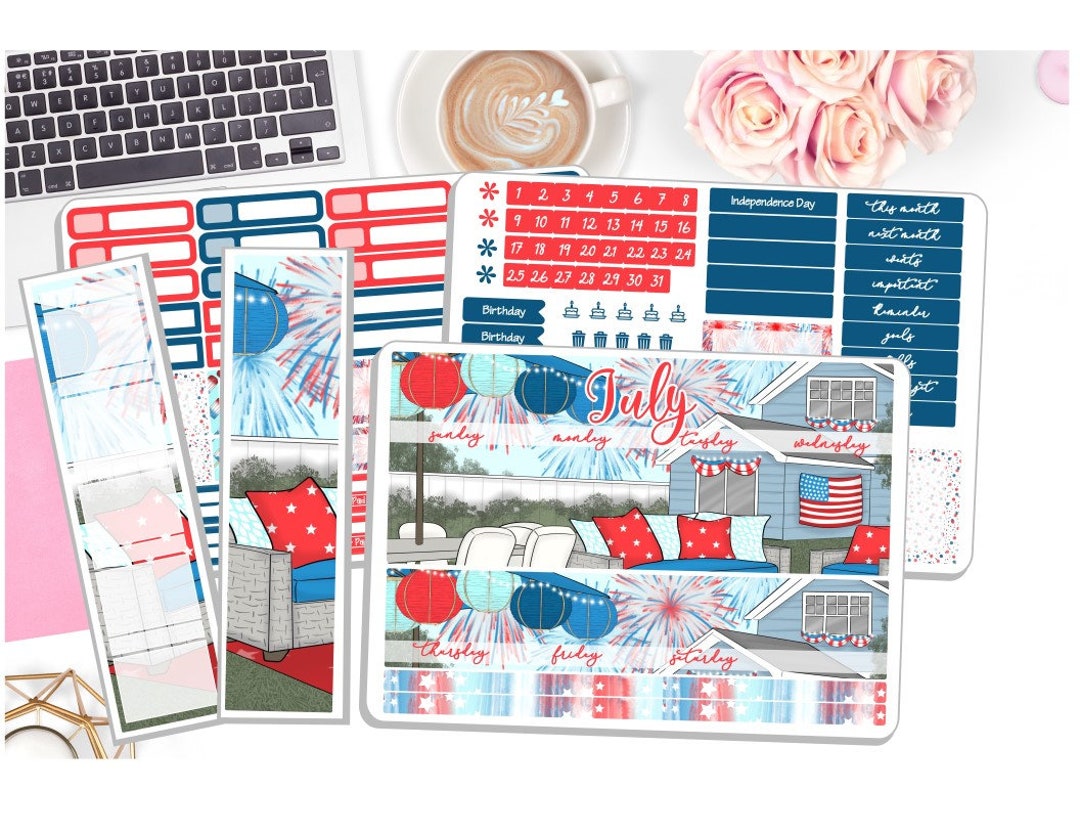 Monthly July Sticker Kit - July 2021 Monthly Kit - Planner Stickers - 3 ...