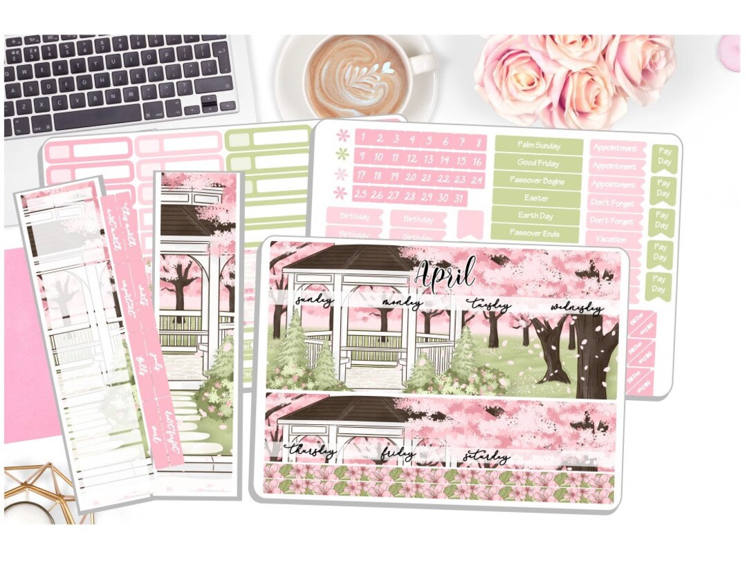NEW! - Monthly April Sticker Kit - Cherry Blossom - April Monthly Kit ...