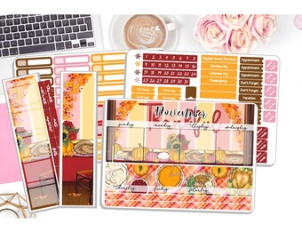 Monthly November Sticker Kit- Thankful -November Monthly Kit-Planner Stickers- 3 Pg Kit & 1 Sidebar Notes Kit Dashboard  DD-00004