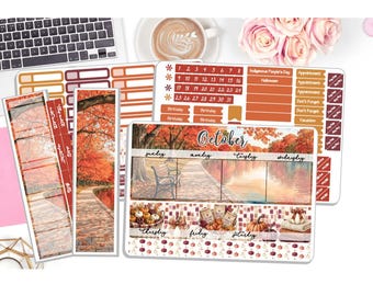 NEW! Monthly October Sticker Kit - Autumn Brew - Monthly Kit Planner Stickers 3 Pg Kit & 1 Sidebar - Notes Kit Dashboard  DD-00895