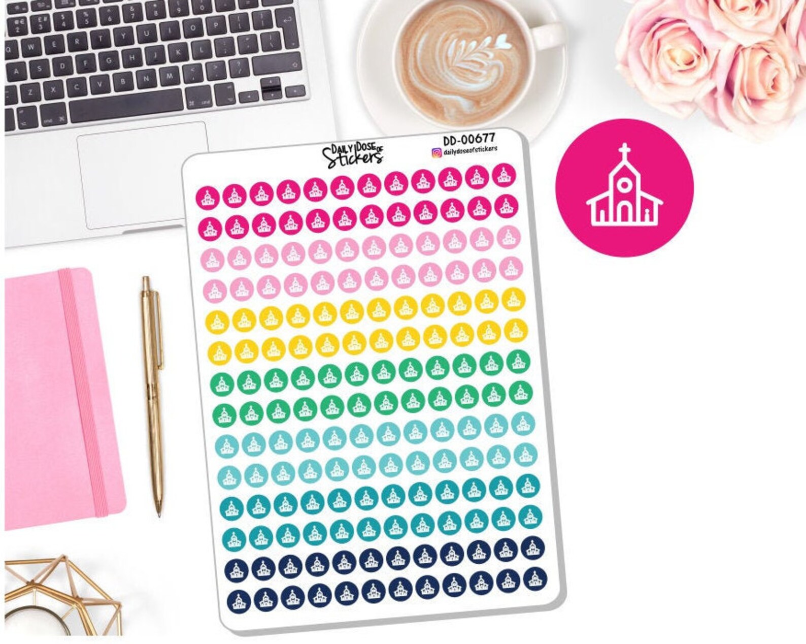 NEW Church Round Colorful Icons Planner Stickers Emily - Etsy
