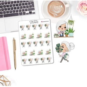 NOUVEAU ! Stickers personnage Plant Lover - Plantes - Plantation - Madison - Planner Girl Stickers - Planner Stickers DD-00877E