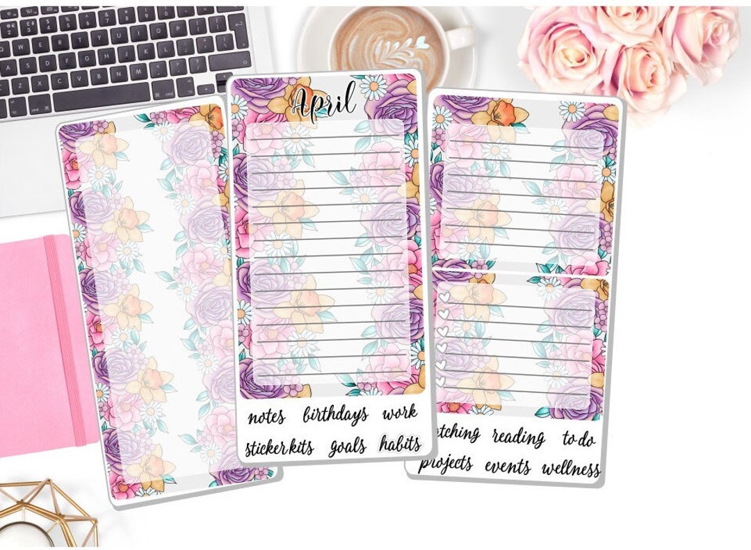 April Notes Design New April Notes Page Sticker Kit Floral Spring Monthly Dashboard ...