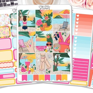 NEW! - Summer Beach Sticker Kit - Weekly Sticker Kit - Sticker Kit - Al a Carte - Planner Stickers DD-00052a-e
