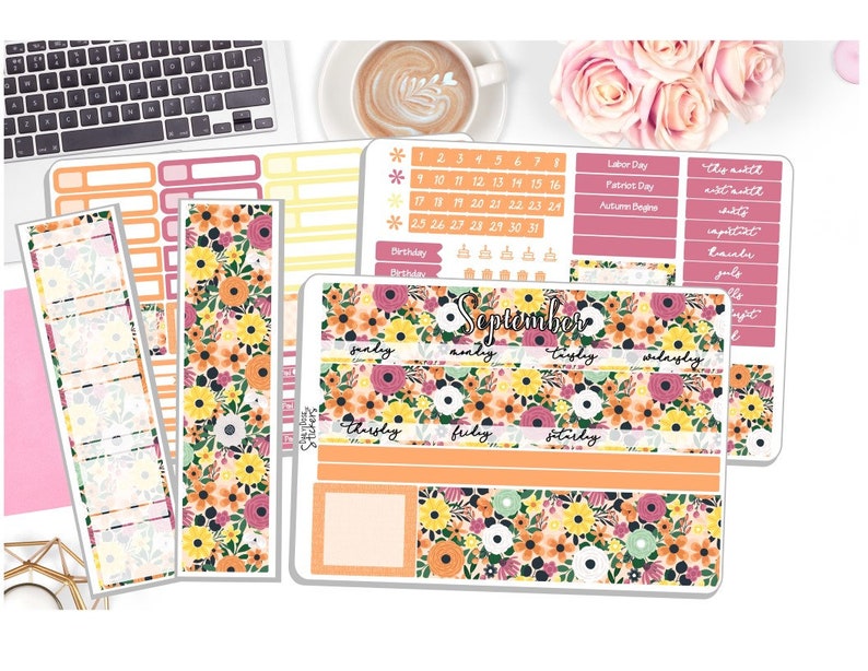 7x9 Monthly September Sticker Kit - Fall Floral -monthly Kit - Planner ...