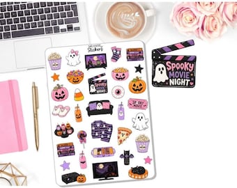 NEW! Halloween Sticker Set - Halloween Movie Night - Halloween Decor Stickers - Journaling Stickers - Planner Stickers DD-00226C