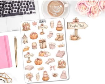 NEW! Fall Clipart Stickers - Cozy Pink Fall - Autumn - Fall Stickers - Planner Stickers DD-00077B