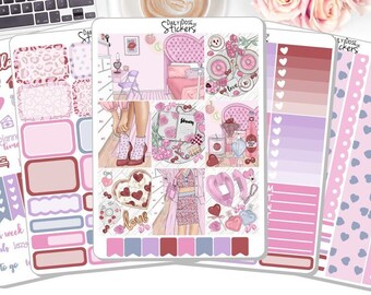 NEW! - Valentines Day Weekly Sticker Kit - February - Cherry Lips - Weekly Sticker Kit - Sticker Kit - Planner Stickers DD-00792a-e