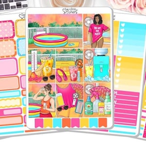 NOUVEAU ! - Kit d'autocollants hebdomadaire - Canicule - Été - Kit d'autocollants - Stickers pour agenda - Stickers DD-00797a-e