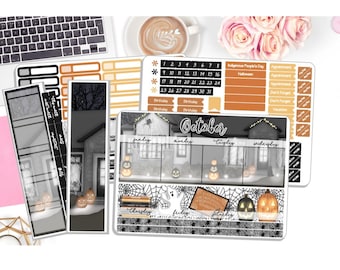 NEW! Monthly October Sticker Kit - Home Sweet Haunted Home - Monthly Kit Planner Stickers 3 Pg Kit & 1 Sidebar-Notes Kit Dashboard  DD-00812