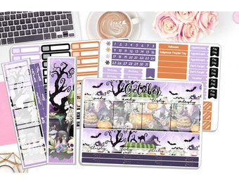 Monthly October Sticker Kit - Cute Halloween - October Monthly Kit - Planner Stickers - 3 Pg Kit & 1 Sidebar Notes Kit Dashboard DD-00102