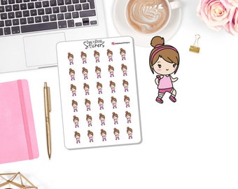 Walking Workout Character Stickers - Character Stickers - Planner Girl Stickers - Planner Stickers (DD-00544e)