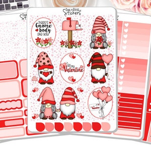 NEW! - Gnome Valentine's Day Weekly Sticker Kit - Gnomes Sticker Kit - Gnomes Stickers Valentine's Stickers - Planner Stickers DD-00282a-e